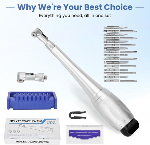 Implant Universal Hex Driver Screw Screwdriver Kit, with (5-35N.Cm) 7 Kinds of Torque +16 Universal Screws, Metal Plate Lock Design, Dual Head Design, for Dental Clinic in Kuwait