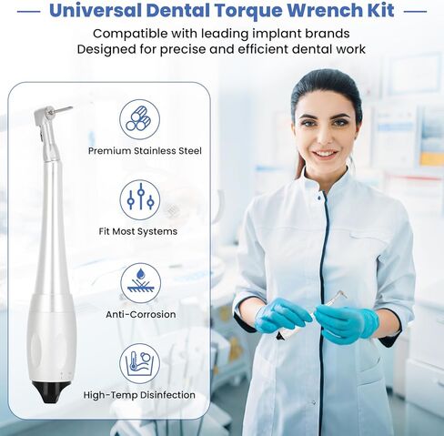 Implant Universal Hex Driver Screw Screwdriver Kit, with (5-35N.Cm) 7 Kinds of Torque +16 Universal Screws, Metal Plate Lock Design, Dual Head Design, for Dental Clinic in Kuwait
