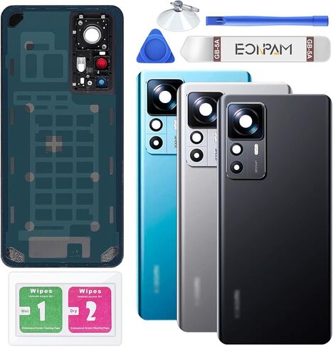 Back Glass Replacement for Xiaomi 12T Back Cover Rear Housing with Camera Lens + Repair Tool Kit Genuine Rear Glass (Black) in Kuwait