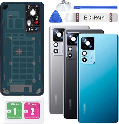 Back Glass Replacement for Xiaomi 12T Back Cover Rear Housing with Camera Lens + Repair Tool Kit Genuine Rear Glass (Black) in Kuwait