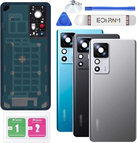 Back Glass Replacement for Xiaomi 12T Back Cover Rear Housing with Camera Lens + Repair Tool Kit Genuine Rear Glass (Black) in Kuwait