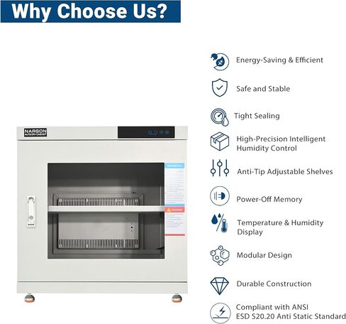 NARGON 1-20% RH 140L الخزانة الجافة الإلكترونية، خزانة المجفف ESD لتخزين العدسات البصرية، تجميعات РСВ، الرقاقة، المكونات الإلكترونية، أشباه الموصلات، المواد الكيميائية المخبرية، الموديل NMC141C in Kuwait