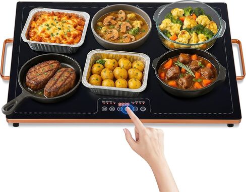 WARMOUNTS Electric Warming Tray (24''×16''), Temperature Control Food Warmers for Buffets Party with Touch-sensitive Buttons and Timer, Full Surface Tempered Glass Top Heating Food Warming Tray in Kuwait