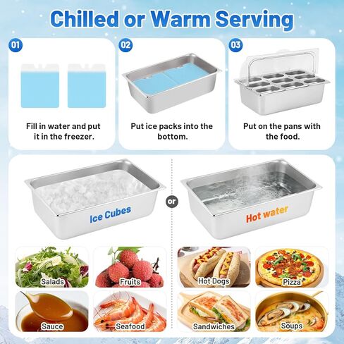 Ice Cooled Condiment Serving Container 9 Pans ×1Qt with Ice Packs for Salad Pizza Sauce Cold Food Buffet Server for Parties in Saudi Arabia