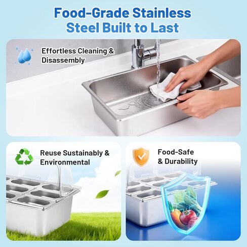 Ice Cooled Condiment Serving Container 9 Pans ×1Qt with Ice Packs for Salad Pizza Sauce Cold Food Buffet Server for Parties in Saudi Arabia