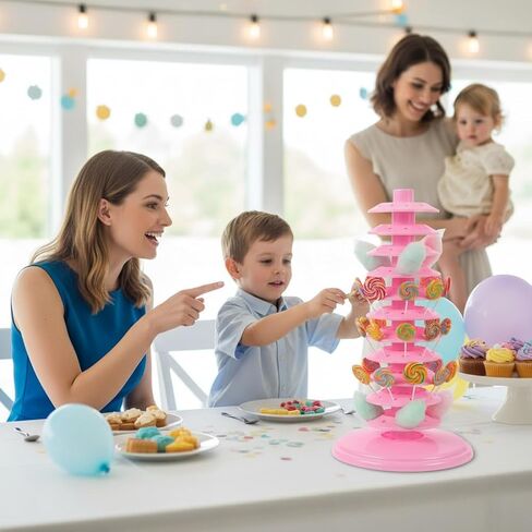 120-Hole Adjustable 10-Tier Cake Pop Stand & Lollipop Display Holder, Pink Plastic Drying Tower for Wedding Birthday Party Supplies, Candy Cotton Candy Stand Holder in Kuwait