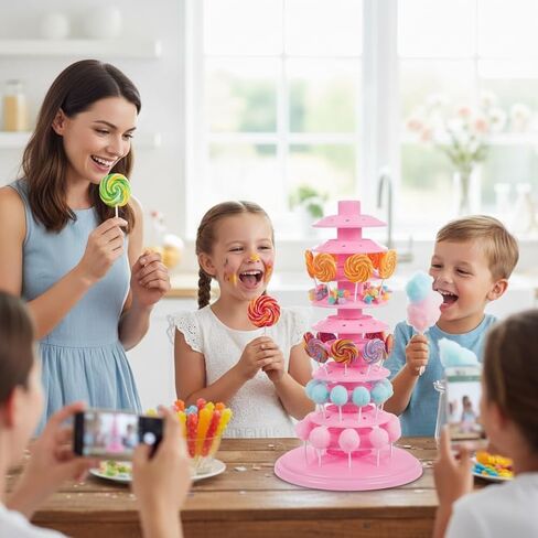 120-Hole Adjustable 10-Tier Cake Pop Stand & Lollipop Display Holder, Pink Plastic Drying Tower for Wedding Birthday Party Supplies, Candy Cotton Candy Stand Holder in Kuwait
