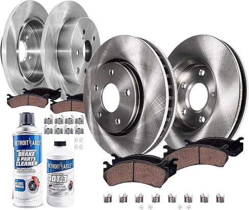 Detroit Axle - مجموعة الفرامل لـ Ford Explorer Flex Taurus Lincoln MKS MKT MKT ودوارات الفرامل ومنصات الفرامل السيراميك بديلة: 12.80 بوصة أمامية و 12.99 بوصة الدوارات الخلفية in Kuwait