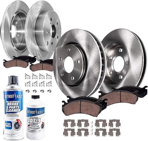 Detroit Axle - مجموعة الفرامل لـ Ford Explorer Flex Taurus Lincoln MKS MKT MKT ودوارات الفرامل ومنصات الفرامل السيراميك بديلة: 12.80 بوصة أمامية و 12.99 بوصة الدوارات الخلفية in Kuwait