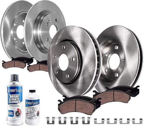 Detroit Axle - مجموعة الفرامل لـ Ford Explorer Flex Taurus Lincoln MKS MKT MKT ودوارات الفرامل ومنصات الفرامل السيراميك بديلة: 12.80 بوصة أمامية و 12.99 بوصة الدوارات الخلفية in Kuwait