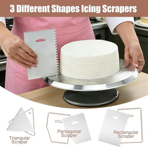 حامل كعك دوار مقاس 12 بوصة، أدوات تزيين الكيك الدوارة المصنوعة من الألومنيوم مع ملعقة تزيين الكيك، قطاعة الكيك، ملعقة سيليكون، مكشطة (7 قطع) in Kuwait