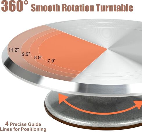 حامل كعك دوار مقاس 12 بوصة، أدوات تزيين الكيك الدوارة المصنوعة من الألومنيوم مع ملعقة تزيين الكيك، قطاعة الكيك، ملعقة سيليكون، مكشطة (7 قطع) in Kuwait