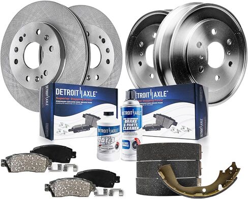 Detroit Axle - مجموعة الفرامل لـ Ford Explorer Flex Taurus Lincoln MKS MKT MKT ودوارات الفرامل ومنصات الفرامل السيراميك بديلة: 12.80 بوصة أمامية و 12.99 بوصة الدوارات الخلفية in Kuwait