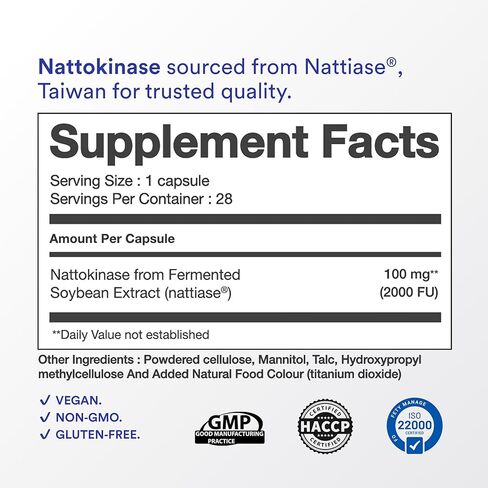 Nattiase® Nattokinase 2000FU | Supports Heart Health & Smooth Circulation| GMP Certified| 28 Veg Capsules (Pack of 1) in Saudi Arabia