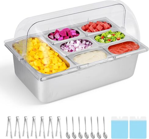 Ice Cooled Condiment Serving Container 9 Pans ×1Qt with Ice Packs for Salad Pizza Sauce Cold Food Buffet Server for Parties in Saudi Arabia