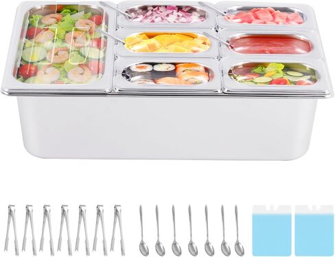 Ice Cooled Condiment Serving Container 9 Pans ×1Qt with Ice Packs for Salad Pizza Sauce Cold Food Buffet Server for Parties in Saudi Arabia