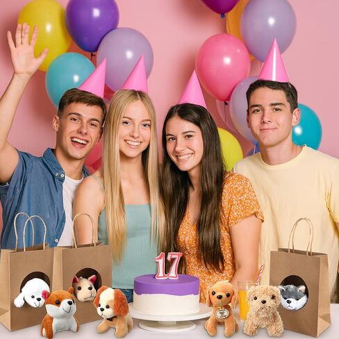 36 Pcs Mini Plush Stuffed Animals Set with 10 White Plastic Fence 12 Kraft Paper Gift Bags Wooden Mini Chalkboard Signs Chalk Marker for Animal Adopt a Pet Theme Birthday Party(Classic) in Kuwait