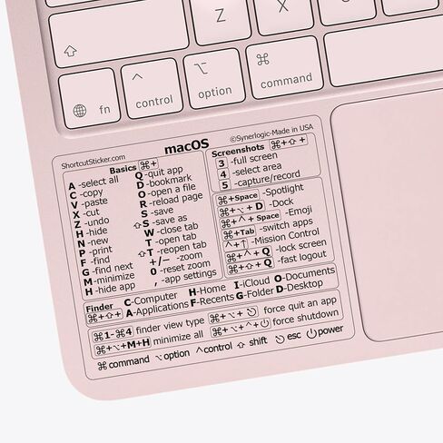 Synerlogic (Universal) Mac OS Reference Keyboard Shortcut Sticker, No-Residue Laminated Vinyl - for Any MacBook Air/Pro/iMac/Mini (Black) in Kuwait