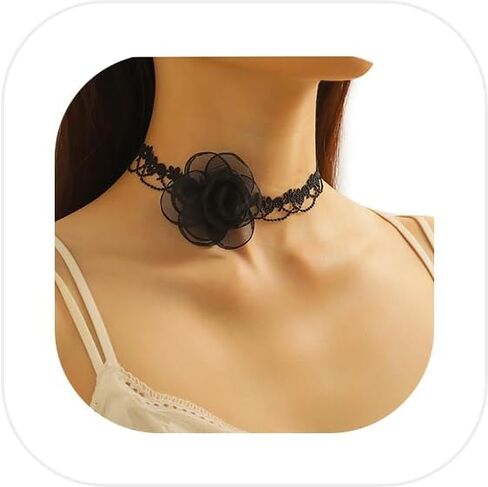 Black Choker Necklace Rose Choker for Women Girls Adjustable Soft Sext Velvet Choker Flower Choker Tie Cravat Accessories in Kuwait