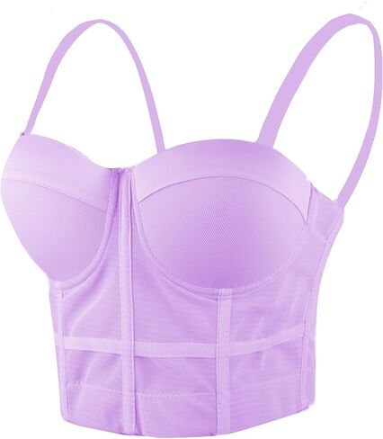 ELLACCI Women's Mesh Bustier Crop Top Push Up Corset Tops Bra Purple in Kuwait