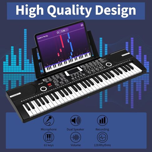 61 keys keyboard piano, Electronic Digital Piano with Built-In Speaker Microphone, Sheet Stand and Power Supply, Portable piano Keyboard Gift Teaching for Beginners in Kuwait
