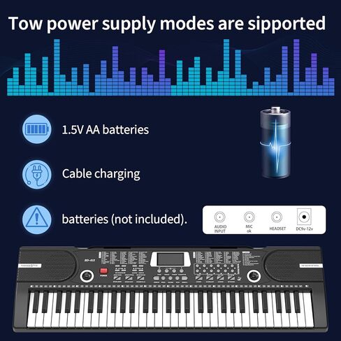 61 keys keyboard piano, Electronic Digital Piano with Built-In Speaker Microphone, Sheet Stand and Power Supply, Portable piano Keyboard Gift Teaching for Beginners in Kuwait