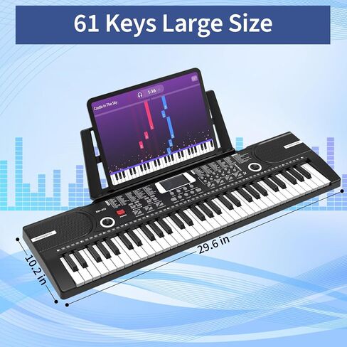 61 keys keyboard piano, Electronic Digital Piano with Built-In Speaker Microphone, Sheet Stand and Power Supply, Portable piano Keyboard Gift Teaching for Beginners in Kuwait