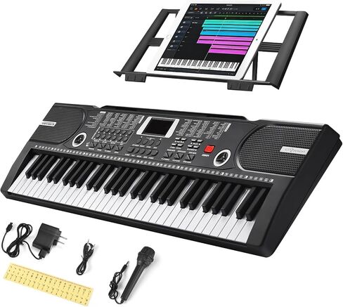 61 Key Keyboard Piano, Portable Electronic Keyboard Piano for Beginners with Speakers, Microphone, Sheet Music Stand, 100 Voices, 100 Rhythms, Digital Music Keyboard for Teen - Black in Kuwait