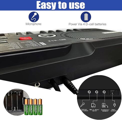 61 Key Keyboard Piano, Portable Electronic Keyboard Piano for Beginners with Speakers, Microphone, Sheet Music Stand, 100 Voices, 100 Rhythms, Digital Music Keyboard for Teen - Black in Kuwait