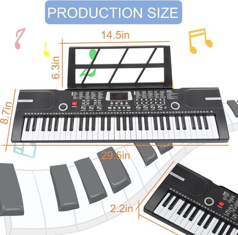 61 Key Keyboard Piano, Portable Electronic Keyboard Piano for Beginners with Speakers, Microphone, Sheet Music Stand, 100 Voices, 100 Rhythms, Digital Music Keyboard for Teen - Black in Kuwait