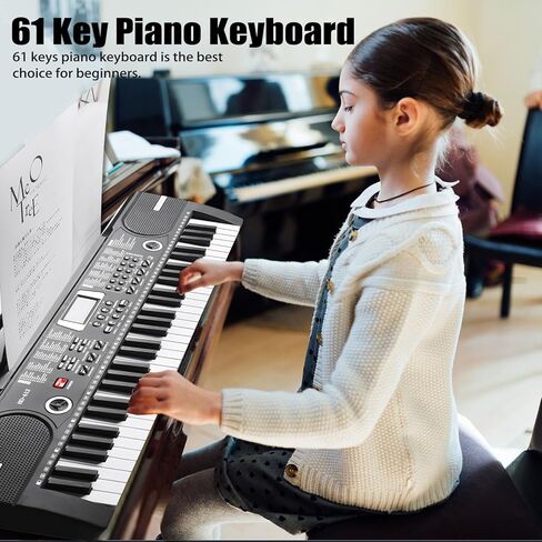 61 Key Keyboard Piano, Portable Electronic Keyboard Piano for Beginners with Speakers, Microphone, Sheet Music Stand, 100 Voices, 100 Rhythms, Digital Music Keyboard for Teen - Black in Kuwait