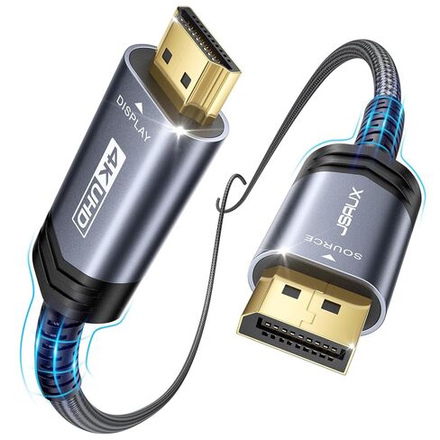 JSAUX DisplayPort to HDMI Cable 4K@60Hz, 3.3ft DP to HDMI 2.0 Male UHD 2K@120/1080P@120 Nylon DP to HDTV Uni-Directional Cord for Dell, Projector, Desktop, AMD, NVIDIA, Lenovo, HP, ThinkPad in Kuwait