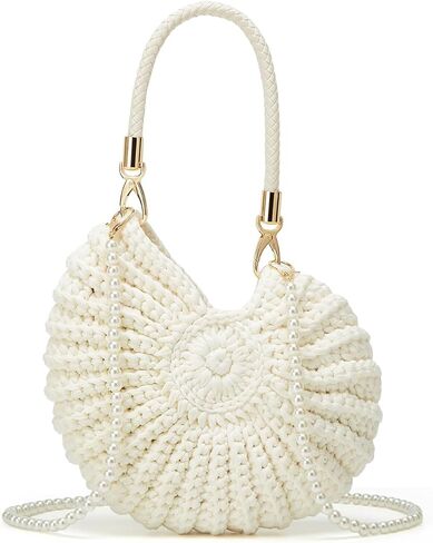 Handwoven Seashell Bag for Women Crochet Beach Bag Boho Clutch with Pearl Strap Leather Handle Unique Design 2025 in Kuwait