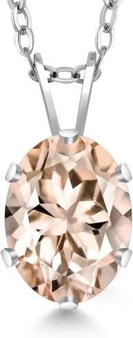 Gem Stone King 925 Sterling Silver 1.00 Ct Oval Peach Morganite Solitaire Pendant With Chain in Kuwait