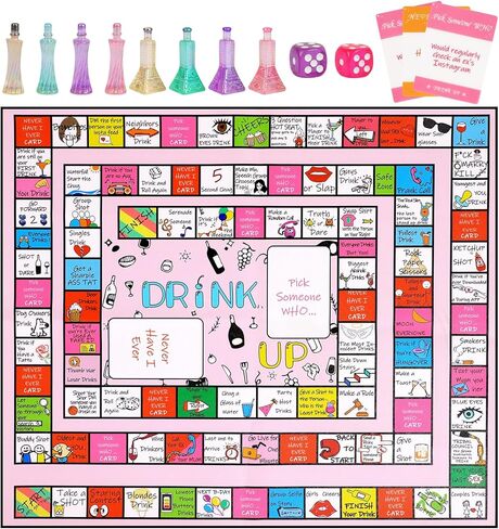 ألعاب الشرب لحفلات البالغين، ألعاب حفلات العزوبية ذات حصيرة جلدية ممتعة أكبر للكبار، لعبة الحفلات الليلية للفتيات لعمر 21+، 2-8 لاعبين (وردي) in Kuwait