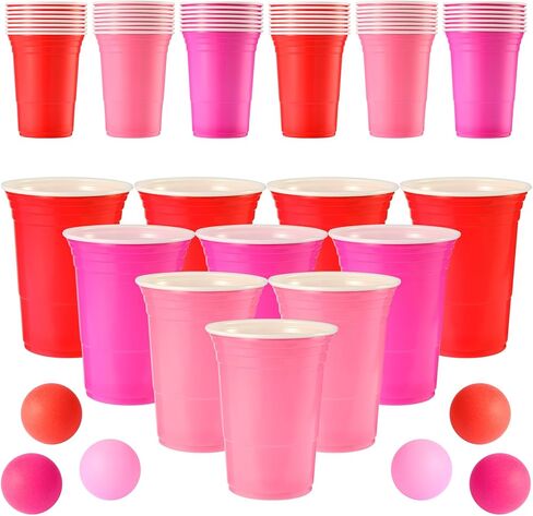 28 Packs Valentine's Day Cup Pong Game Set Includes 22 Pcs 16 Oz Red Pink Cups and 6 Pcs Balls Valentines Party Games for Adults, Party Supplies for Galentines, Birthday, BBQ, Outdoor Toss Games in Saudi Arabia