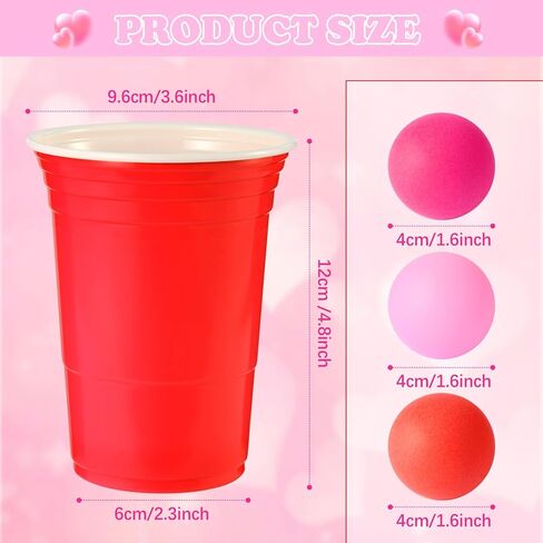 28 Packs Valentine's Day Cup Pong Game Set Includes 22 Pcs 16 Oz Red Pink Cups and 6 Pcs Balls Valentines Party Games for Adults, Party Supplies for Galentines, Birthday, BBQ, Outdoor Toss Games in Saudi Arabia