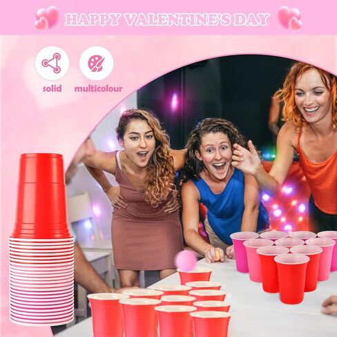 28 Packs Valentine's Day Cup Pong Game Set Includes 22 Pcs 16 Oz Red Pink Cups and 6 Pcs Balls Valentines Party Games for Adults, Party Supplies for Galentines, Birthday, BBQ, Outdoor Toss Games in Saudi Arabia