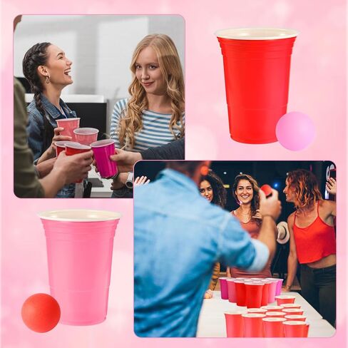 28 Packs Valentine's Day Cup Pong Game Set Includes 22 Pcs 16 Oz Red Pink Cups and 6 Pcs Balls Valentines Party Games for Adults, Party Supplies for Galentines, Birthday, BBQ, Outdoor Toss Games in Saudi Arabia
