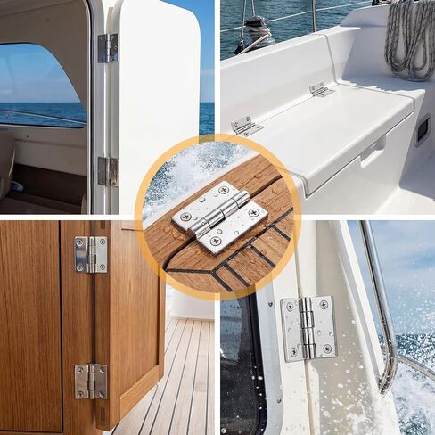 BBTO 6 Pack 316 Stainless Steel Boat Hinges with Screws, Marine Grade 2" x 2" Heavy Duty Rust-Proof Quiet-Open Casting Door Cabinet Hatch Hinges for Boat, Yacht, Outdoor, Home Use in Saudi Arabia