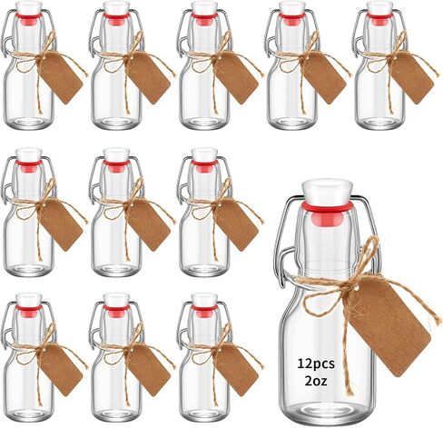 6Pcs Red Lid 2 oz Mini Swing Top Glass Bottles, 60ML Mini Storage Bottles, with Lids Kraft Decoration,Small Glass Bottles,for Wedding Themed Party Favors (6) in Kuwait