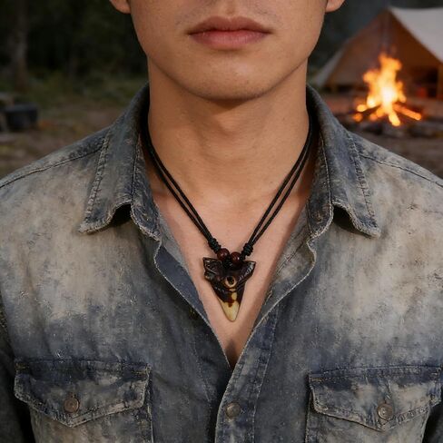 JczR.Y Shark Tooth Necklace for Men Ox Cattle Cow Horn Necklace Faux Shark Teeth Yak Bone Pendant Retro Summer Beech Surfer Neckalce Totem Jewelry 2Packs in Saudi Arabia