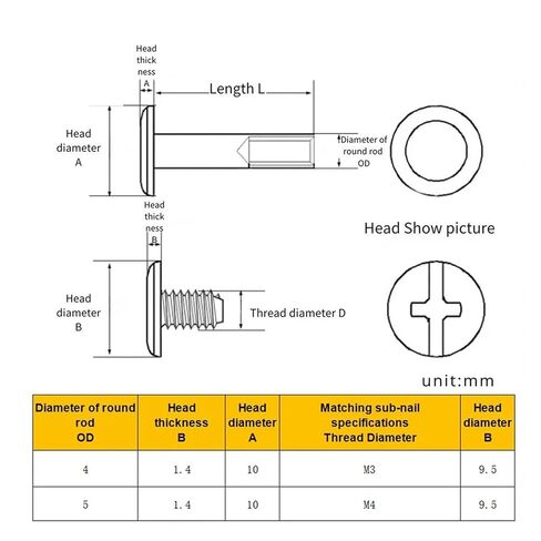 10sets ∅4(M3) ∅5(M4) 304 Stainless Steel Photo Album Screw Books Butt Screw(30mm(L),OD 5mm (M4)) in Saudi Arabia
