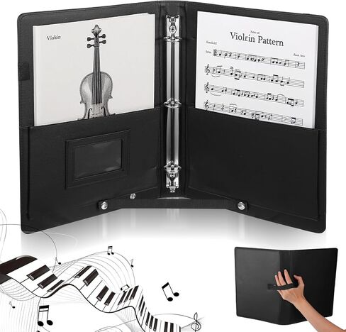 Sheet Music Folder 3 Ring Black(13" x 9.8"), Large PU Leather Choir Folder with Hand Strap and Internal Retention Strap for Piano, Choral, Musician & Stage Performance in Saudi Arabia
