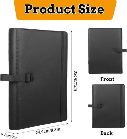 Sheet Music Folder 3 Ring Black(13" x 9.8"), Large PU Leather Choir Folder with Hand Strap and Internal Retention Strap for Piano, Choral, Musician & Stage Performance in Saudi Arabia