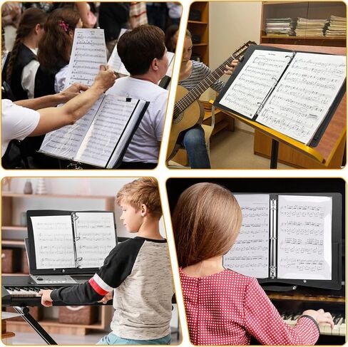 Sheet Music Folder 3 Ring Black(13" x 9.8"), Large PU Leather Choir Folder with Hand Strap and Internal Retention Strap for Piano, Choral, Musician & Stage Performance in Saudi Arabia