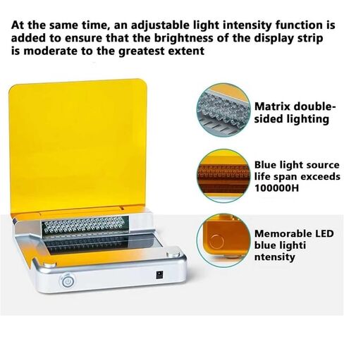 جهاز نقل الضوء LED الأزرق 470 نانومتر، قاطع جل الضوء الأزرق، منطقة مراقبة 70 × 160 مم، مع مرشح كهرماني 5 مم، لتصور الرحلان الكهربائي الهلامي وقطع الجل in Kuwait