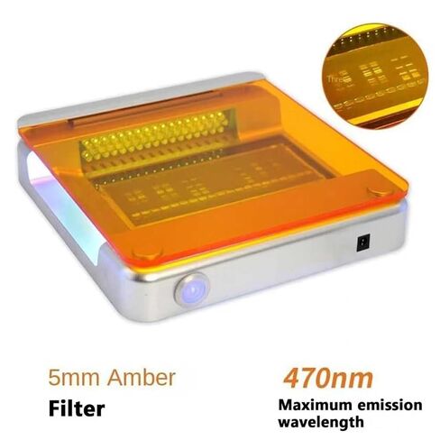 جهاز نقل الضوء LED الأزرق 470 نانومتر، قاطع جل الضوء الأزرق، منطقة مراقبة 70 × 160 مم، مع مرشح كهرماني 5 مم، لتصور الرحلان الكهربائي الهلامي وقطع الجل in Kuwait