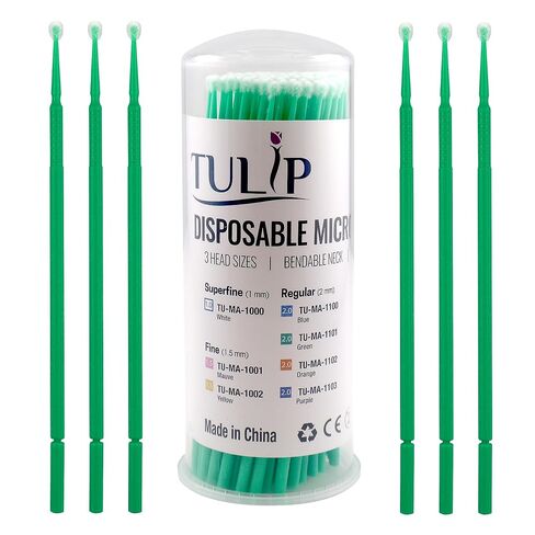 Tulip 400 Regular Micro Applicator Brushes - 2.0 mm Disposable Dental Microbrushes with Bendable Tip - Microswabs for Eyelash Extensions - Microbrush Applicator Sticks with Cotton Tip (Green) in Saudi Arabia