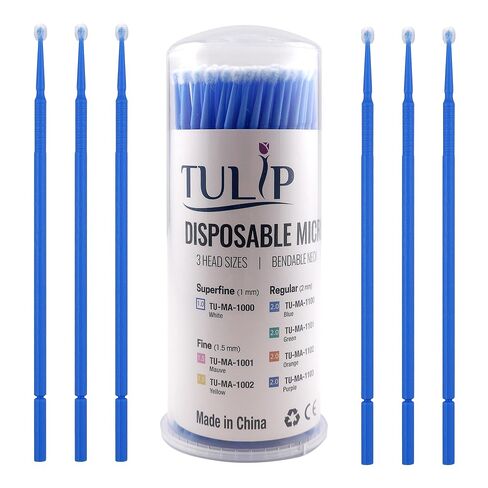 Tulip 400 Regular Micro Applicator Brushes - 2.0 mm Disposable Dental Microbrushes with Bendable Tip - Microswabs for Eyelash Extensions - Microbrush Applicator Sticks with Cotton Tip (Blue) in Saudi Arabia